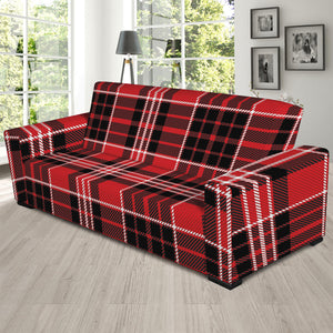 Red Black And White Scottish Plaid Print Sofa Slipcover