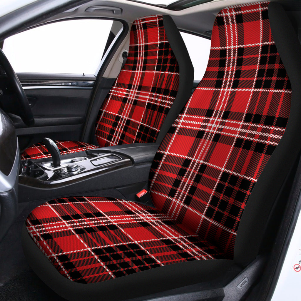 Red Black And White Scottish Plaid Print Universal Fit Car Seat Covers