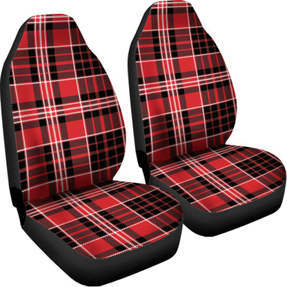 Red Black And White Scottish Plaid Print Universal Fit Car Seat Covers