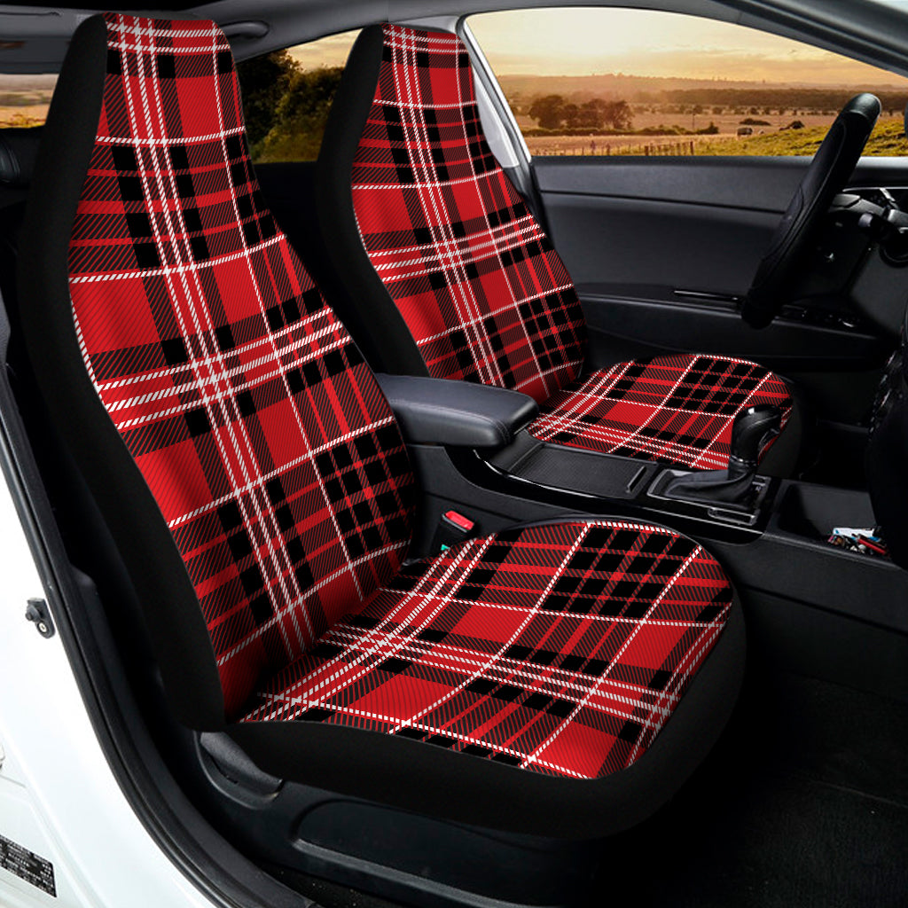 Red Black And White Scottish Plaid Print Universal Fit Car Seat Covers