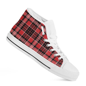 Red Black And White Scottish Plaid Print White High Top Shoes