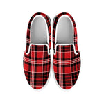 Red Black And White Scottish Plaid Print White Slip On Shoes