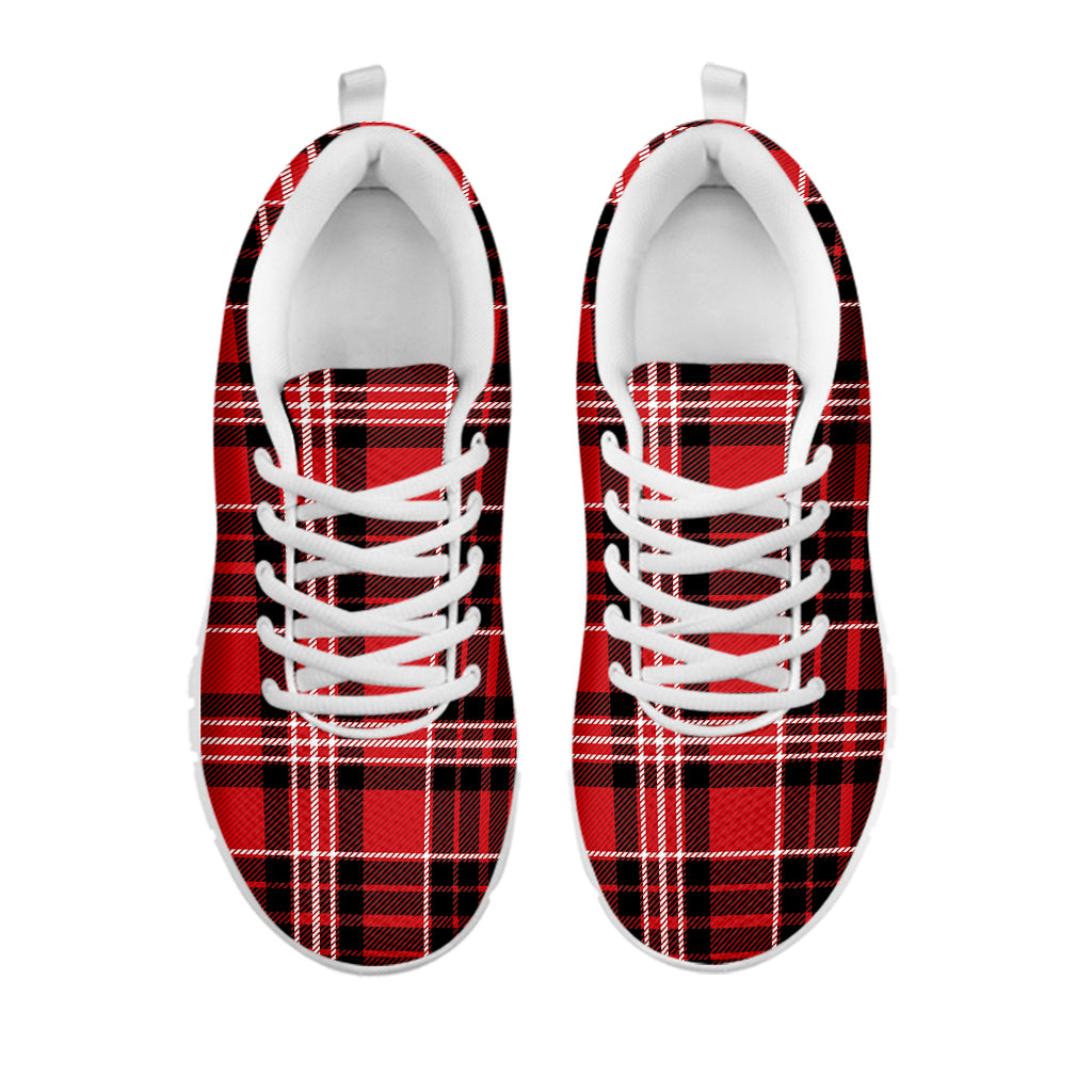 Red Black And White Scottish Plaid Print White Sneakers