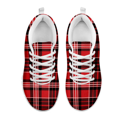 Red Black And White Scottish Plaid Print White Sneakers