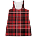 Red Black And White Scottish Plaid Print Women's Racerback Tank Top