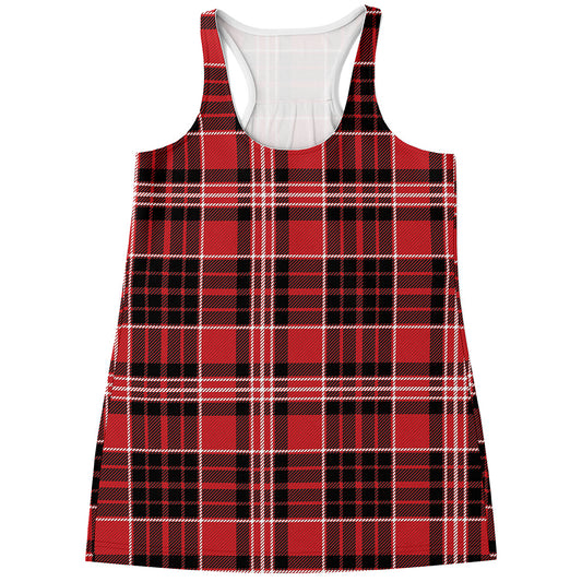 Red Black And White Scottish Plaid Print Women's Racerback Tank Top