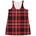 Red Black And White Scottish Plaid Print Women's Racerback Tank Top