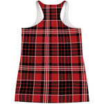Red Black And White Scottish Plaid Print Women's Racerback Tank Top