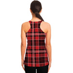 Red Black And White Scottish Plaid Print Women's Racerback Tank Top