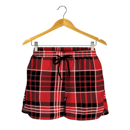 Red Black And White Scottish Plaid Print Women's Shorts