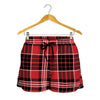 Red Black And White Scottish Plaid Print Women's Shorts