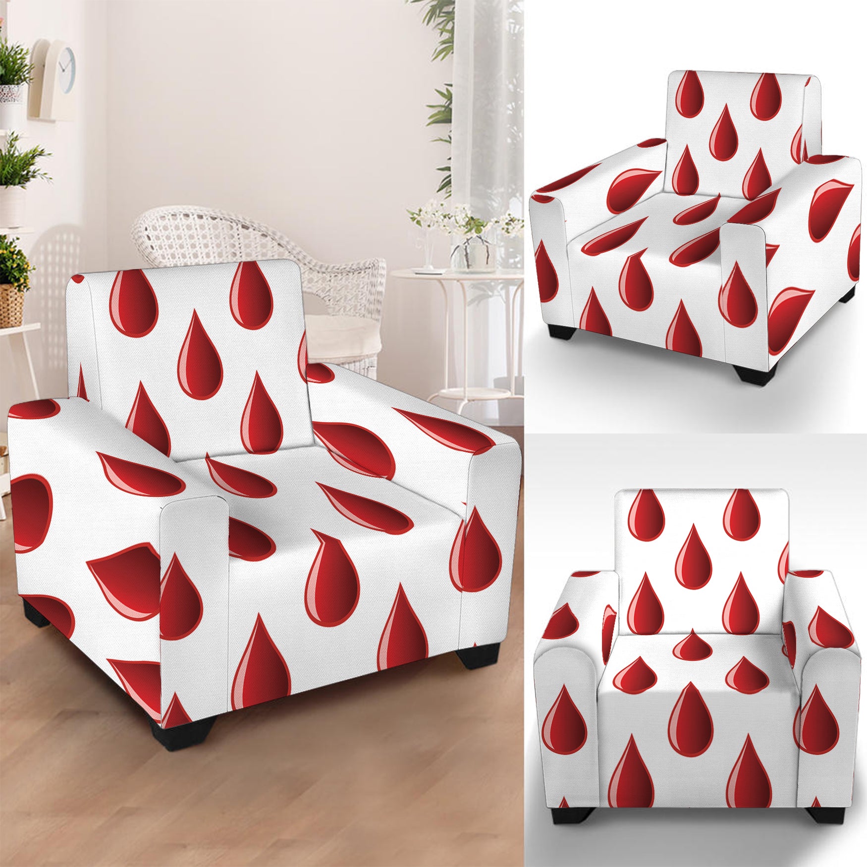 Red Blood Drop Pattern Print Armchair Slipcover