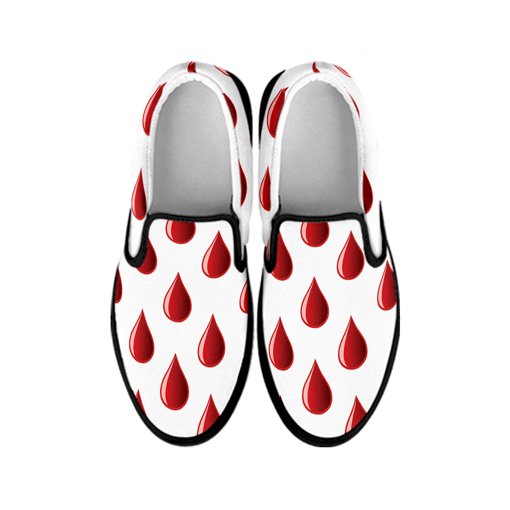 Red Blood Drop Pattern Print Black Slip On Shoes