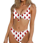 Red Blood Drop Pattern Print Front Bow Tie Bikini