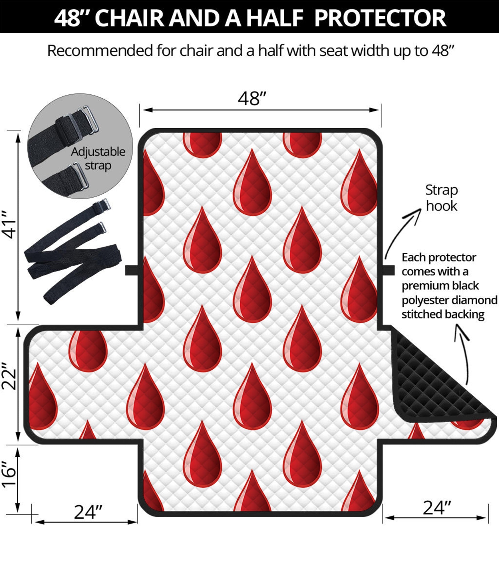 Red Blood Drop Pattern Print Half Sofa Protector