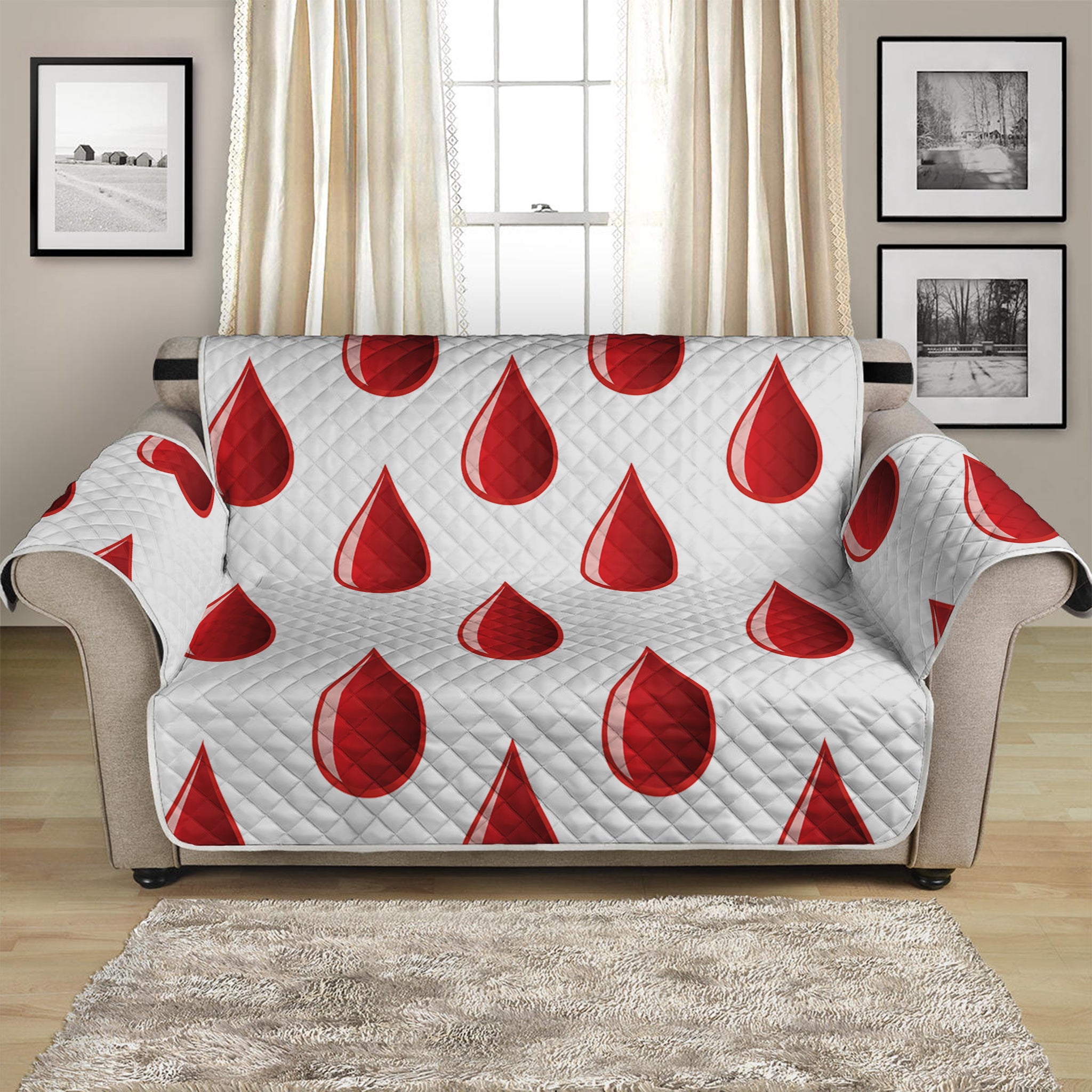 Red Blood Drop Pattern Print Loveseat Protector