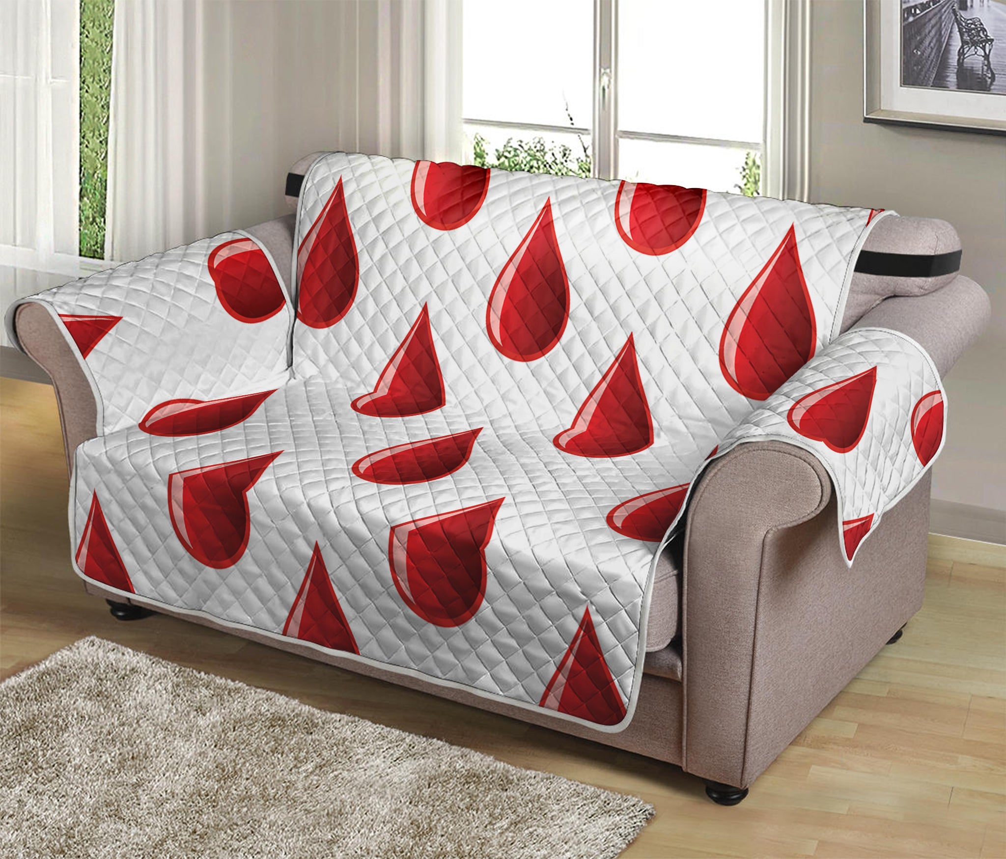 Red Blood Drop Pattern Print Loveseat Protector