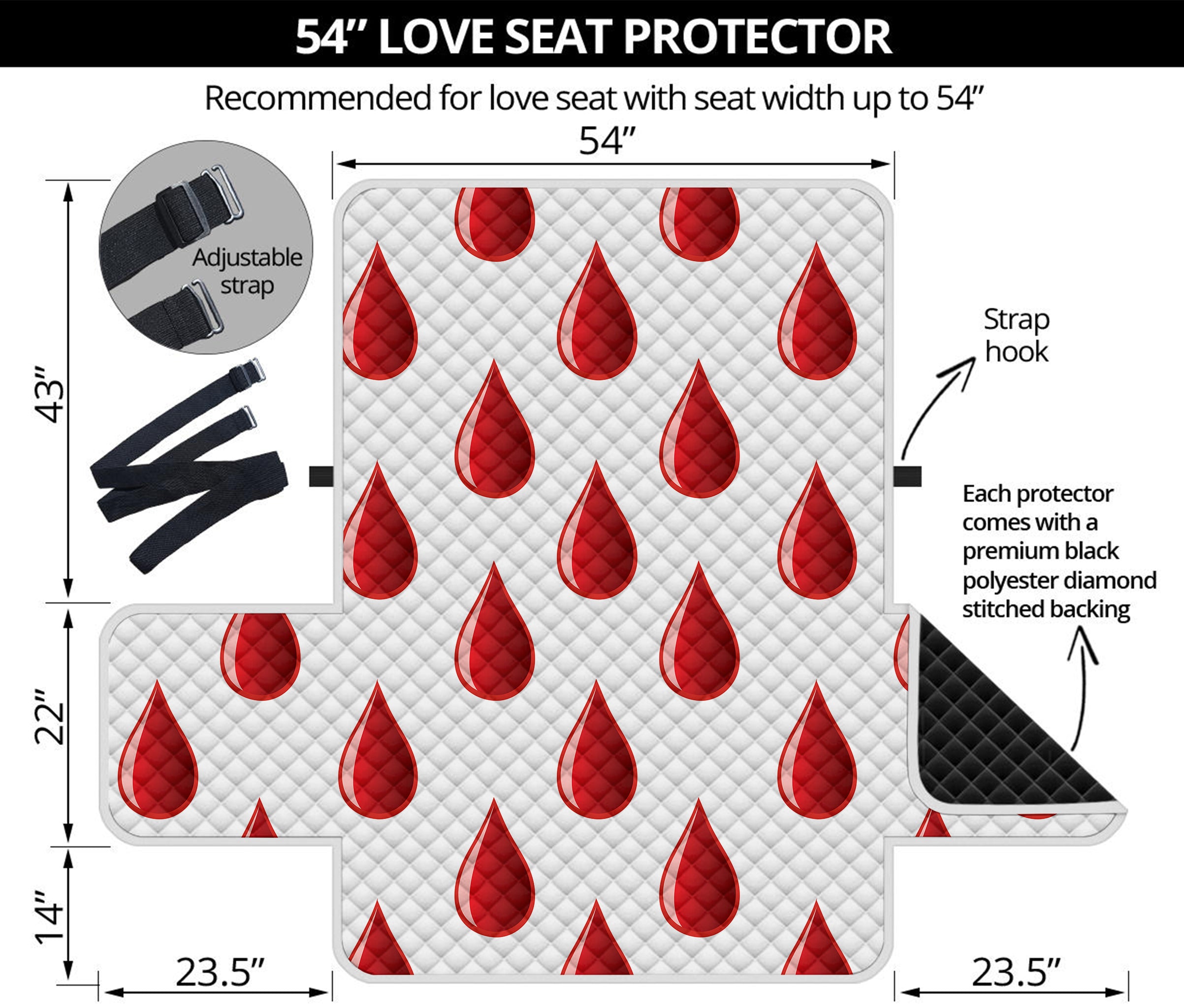 Red Blood Drop Pattern Print Loveseat Protector