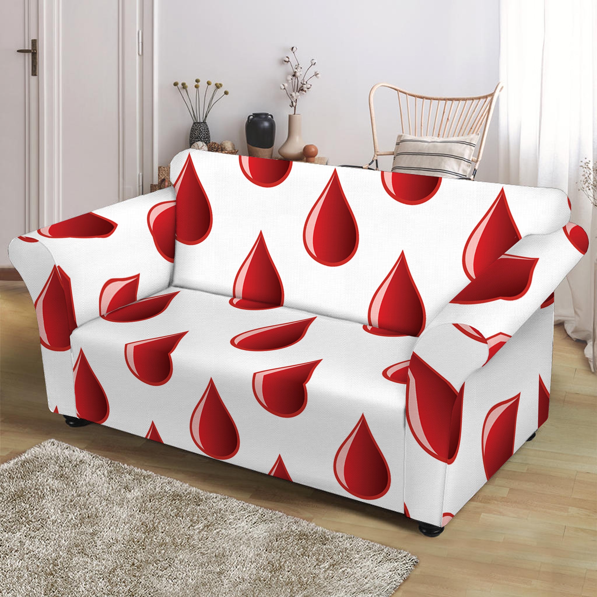 Red Blood Drop Pattern Print Loveseat Slipcover