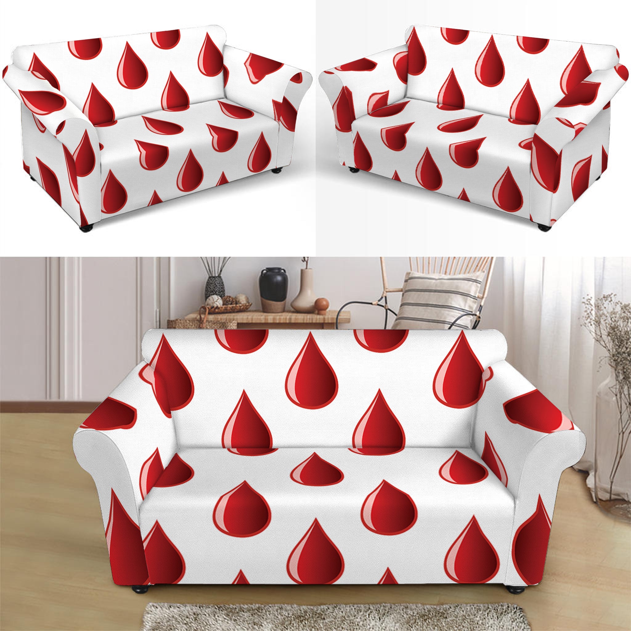 Red Blood Drop Pattern Print Loveseat Slipcover