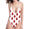 Red Blood Drop Pattern Print One Piece High Cut Swimsuit