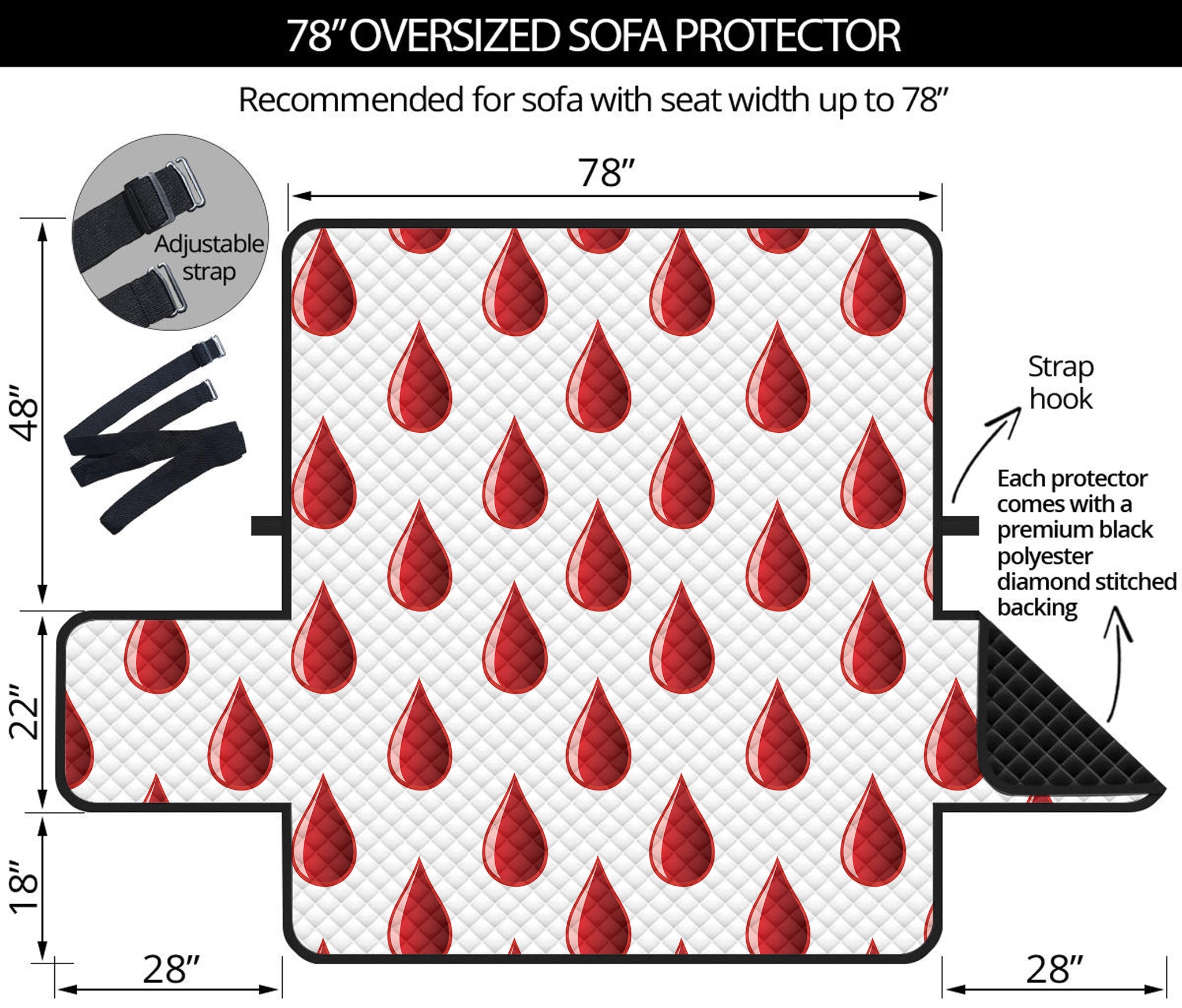 Red Blood Drop Pattern Print Oversized Sofa Protector