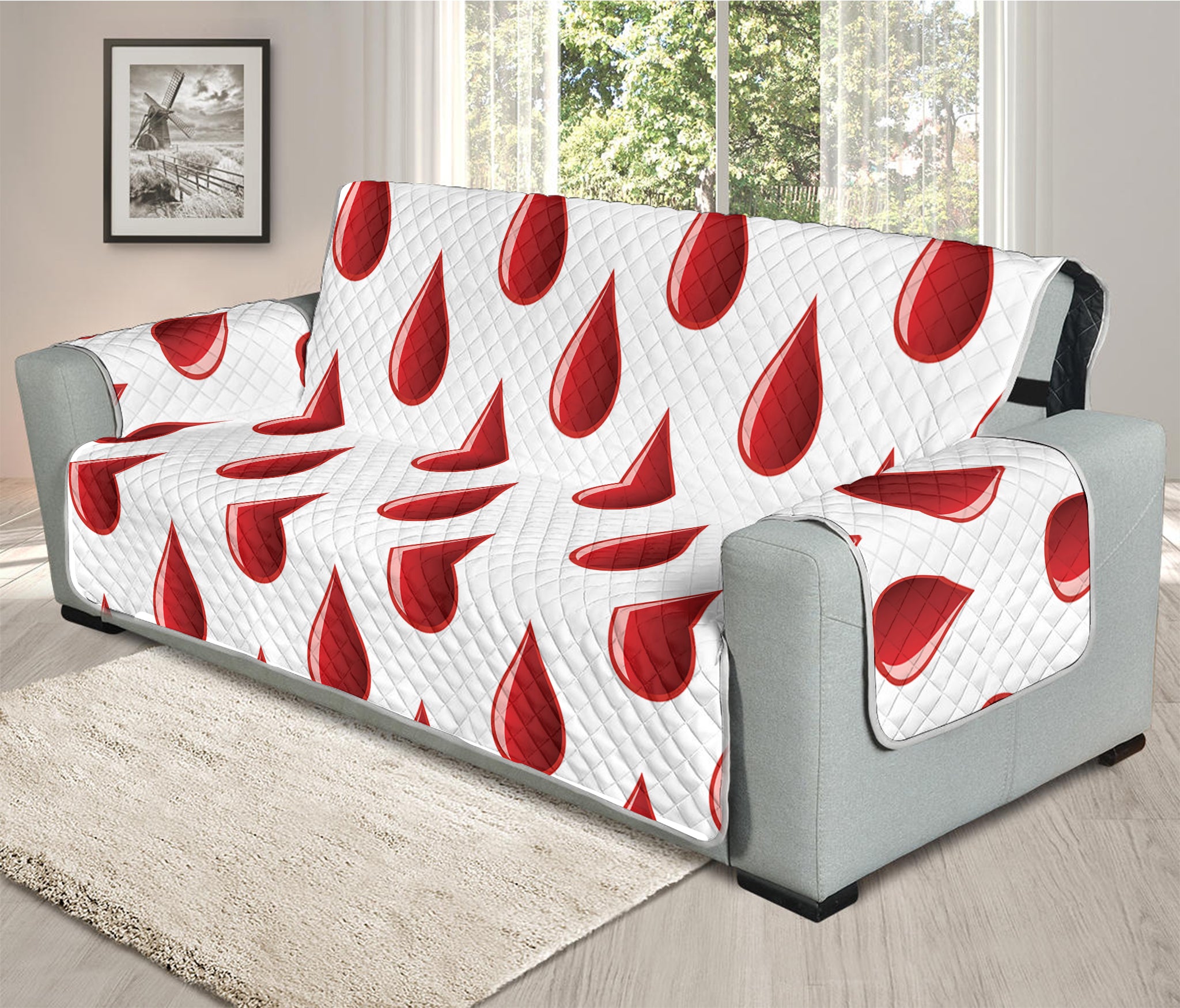 Red Blood Drop Pattern Print Oversized Sofa Protector