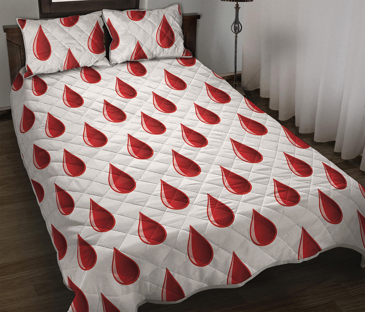 Red Blood Drop Pattern Print Quilt Bed Set