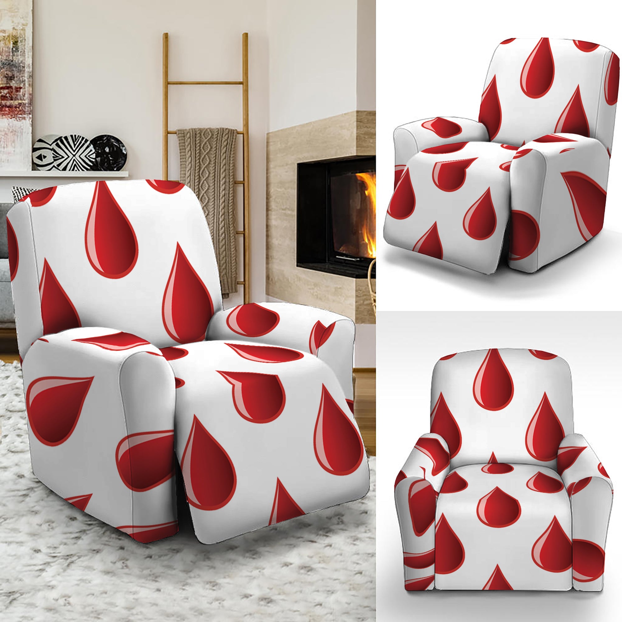 Red Blood Drop Pattern Print Recliner Slipcover