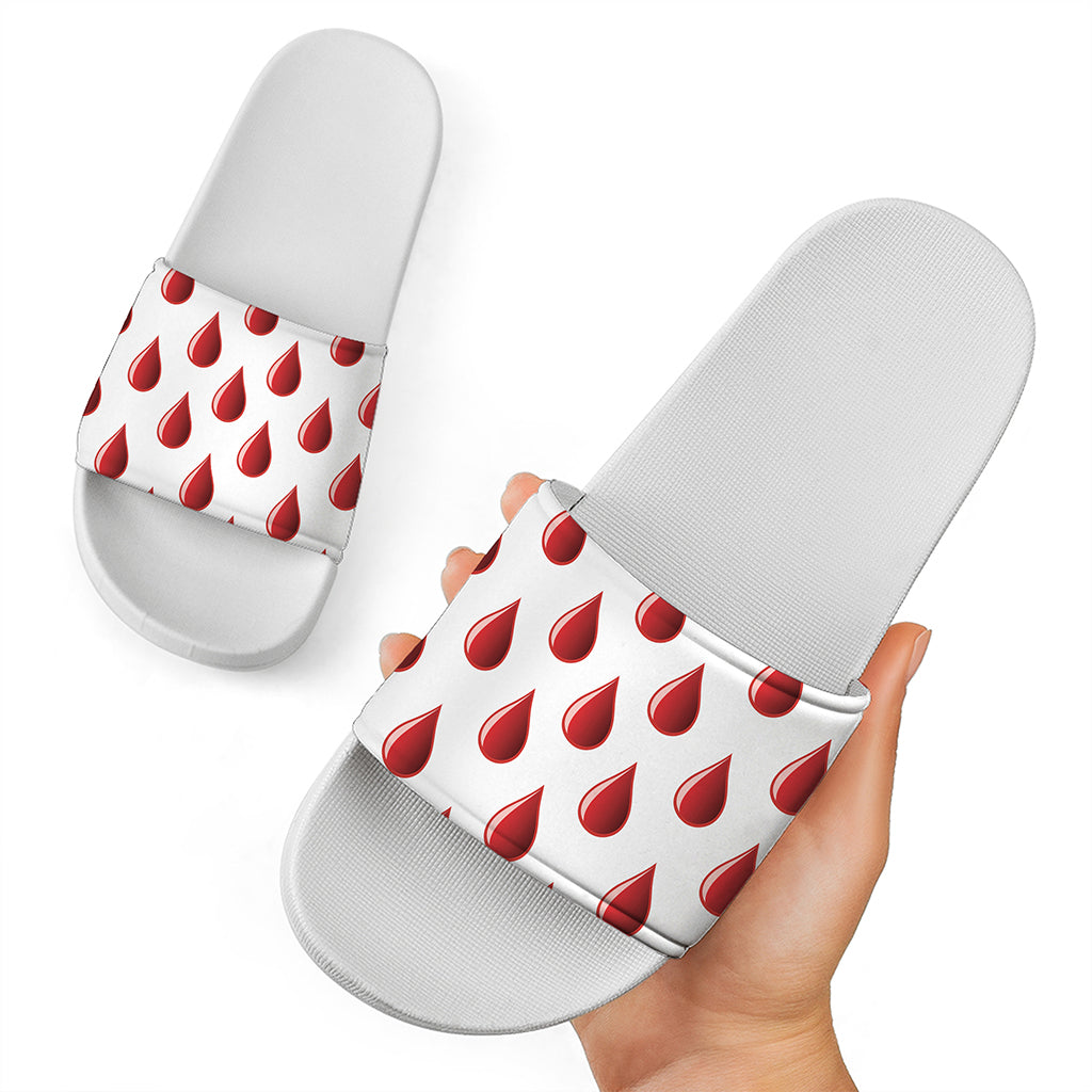 Red Blood Drop Pattern Print White Slide Sandals