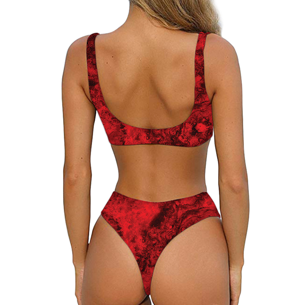 Red Blood Print Front Bow Tie Bikini