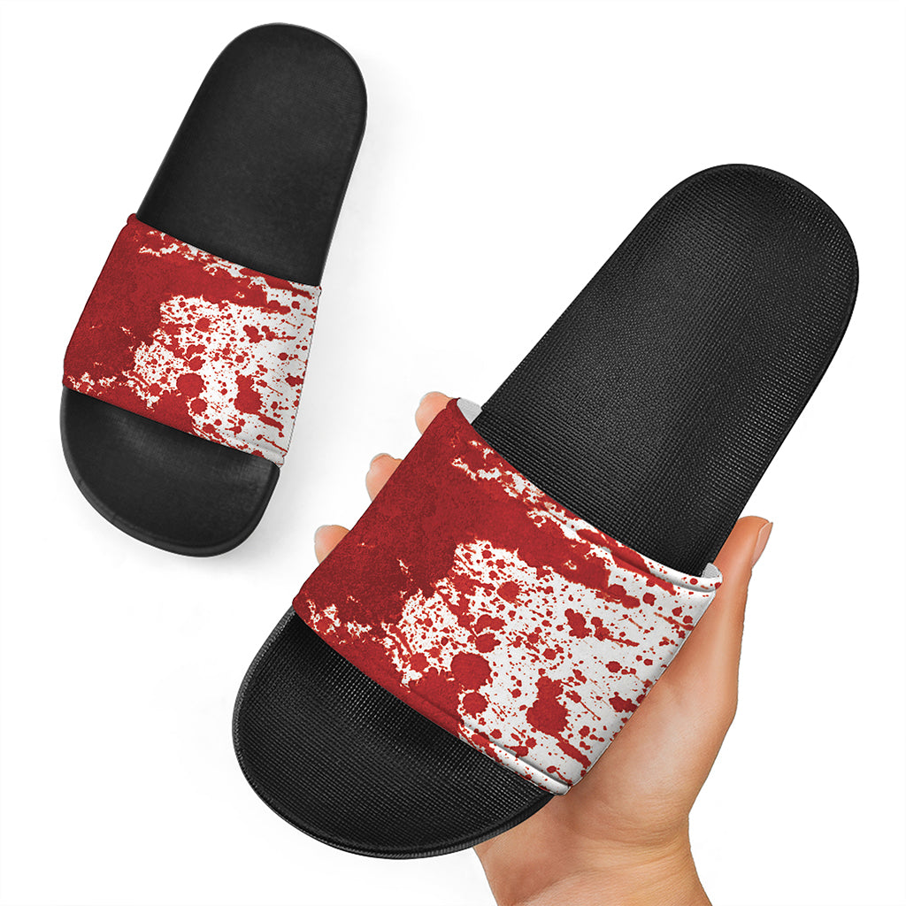 Red Blood Stains Print Black Slide Sandals