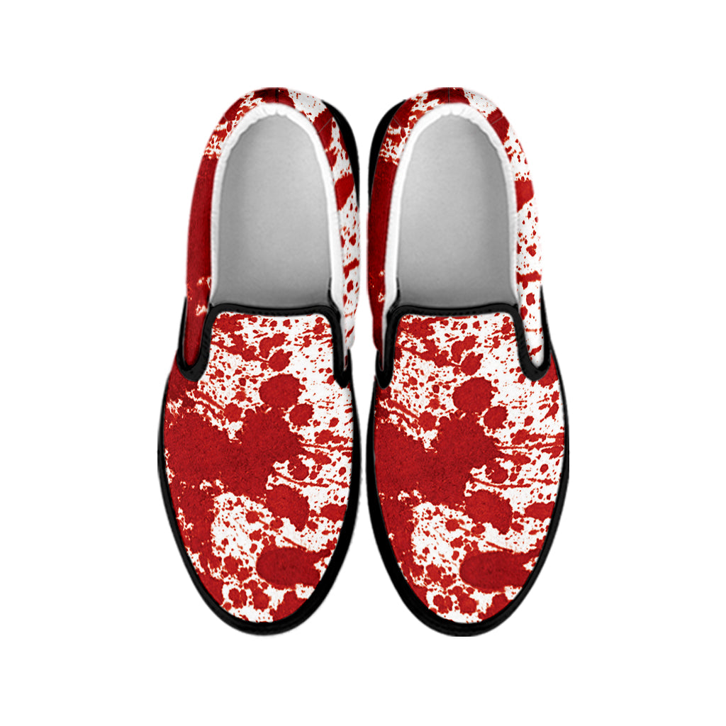Red Blood Stains Print Black Slip On Shoes