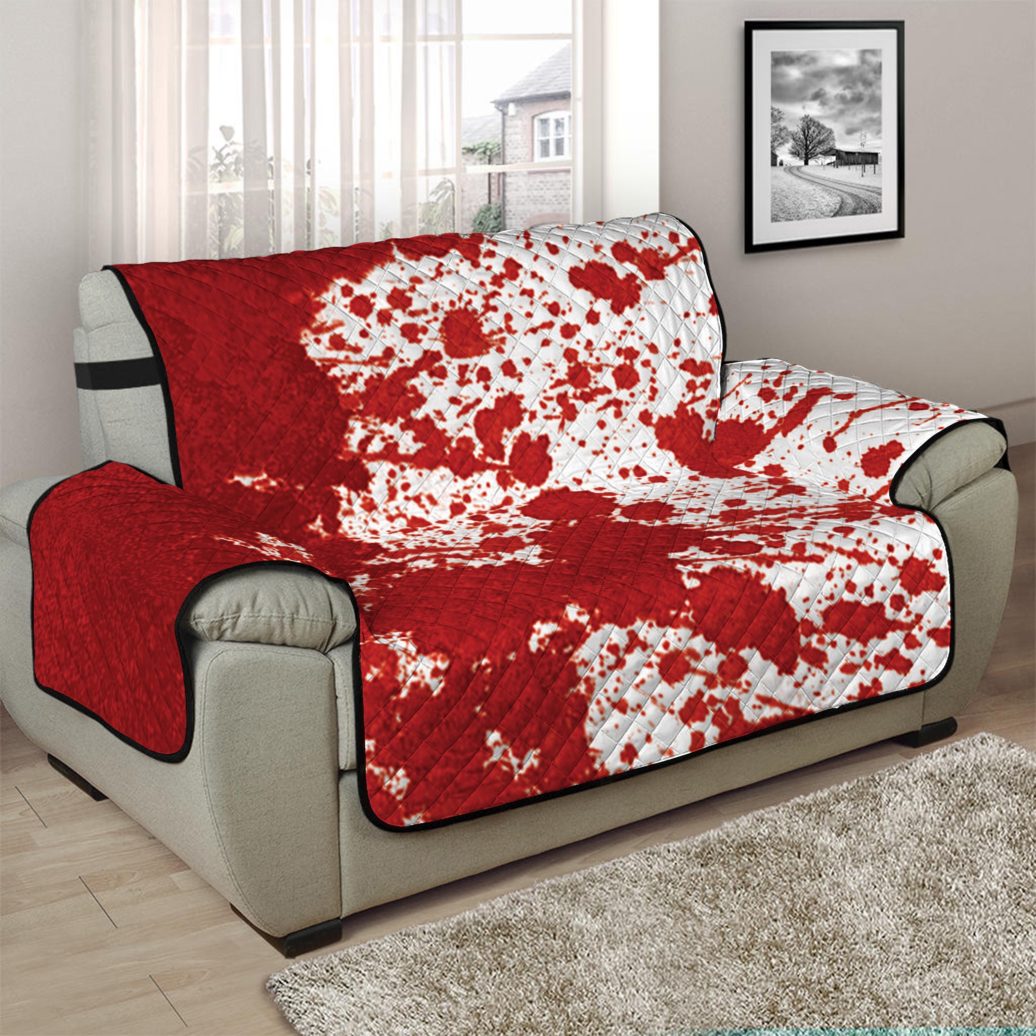 Red Blood Stains Print Half Sofa Protector