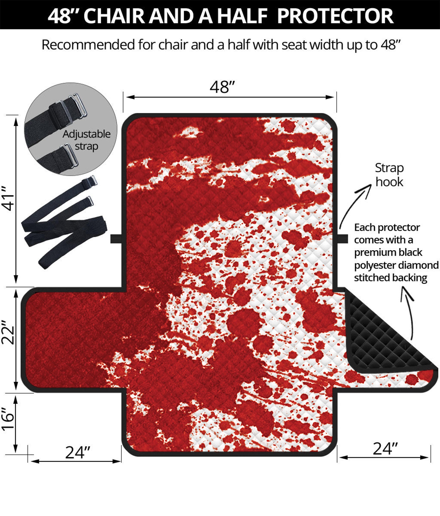 Red Blood Stains Print Half Sofa Protector