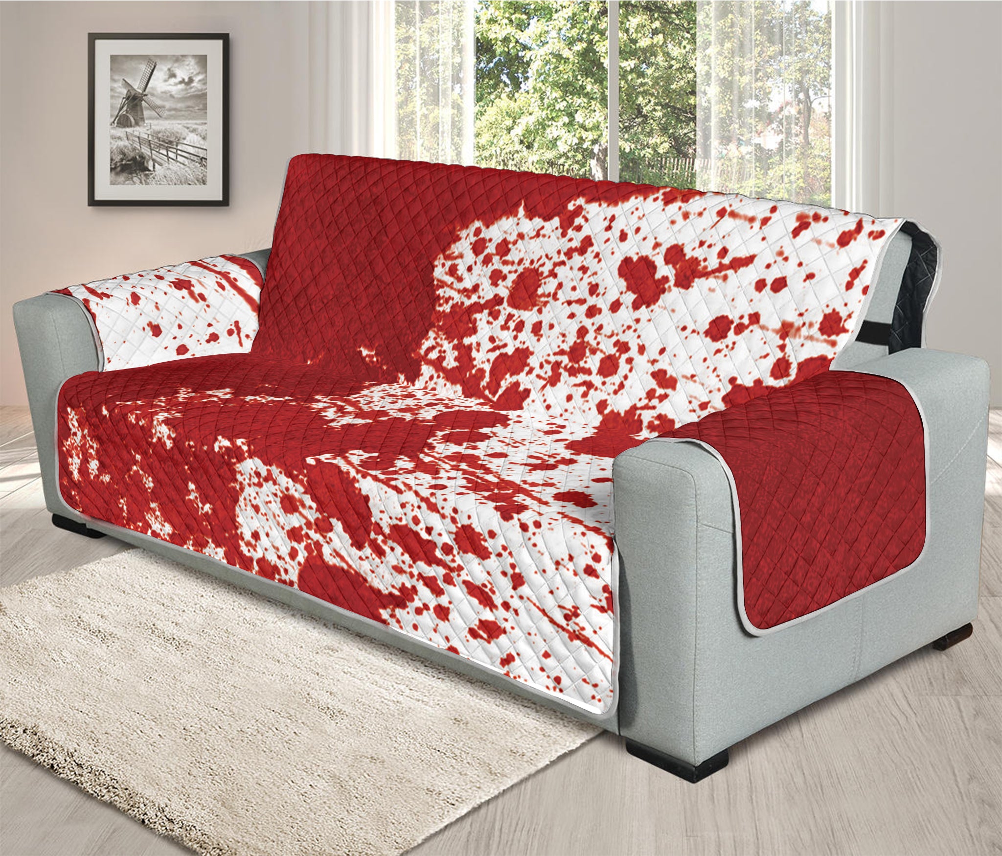 Red Blood Stains Print Oversized Sofa Protector