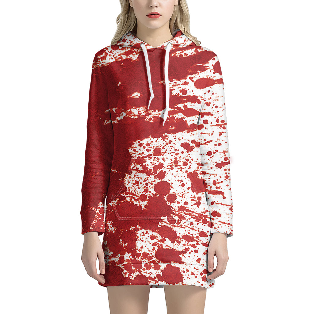 Red Blood Stains Print Pullover Hoodie Dress
