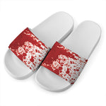 Red Blood Stains Print White Slide Sandals