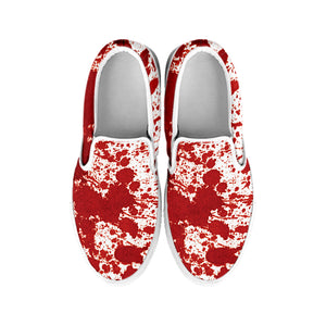 Red Blood Stains Print White Slip On Shoes