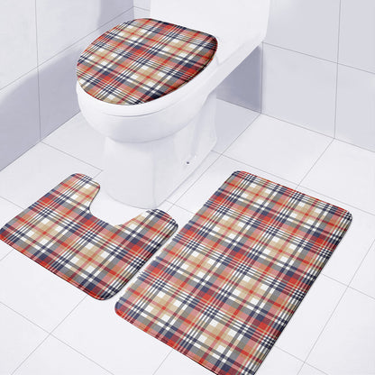 Red Blue And Beige Madras Plaid Print 3 Piece Bath Mat Set
