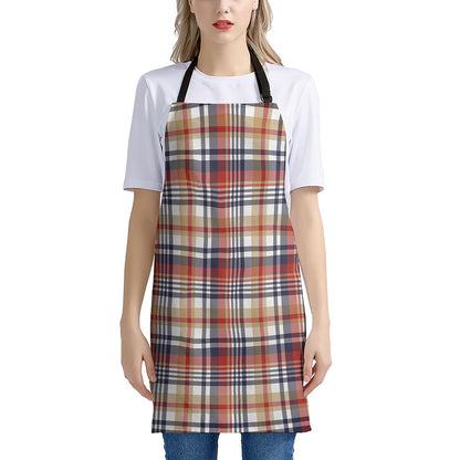 Red Blue And Beige Madras Plaid Print Apron