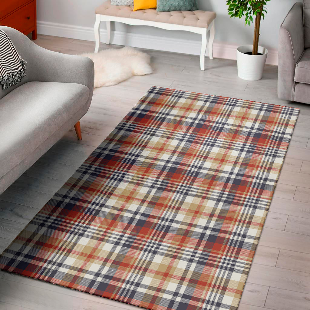 Red Blue And Beige Madras Plaid Print Area Rug