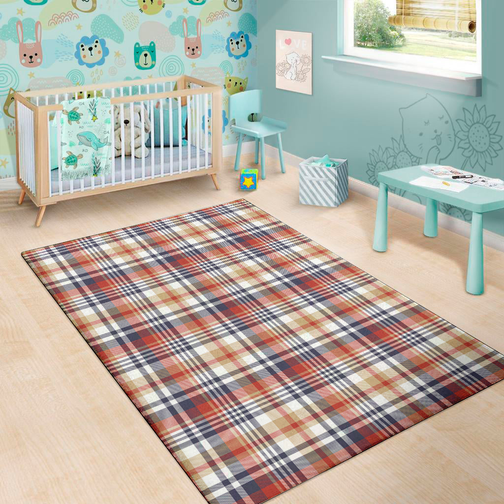 Red Blue And Beige Madras Plaid Print Area Rug