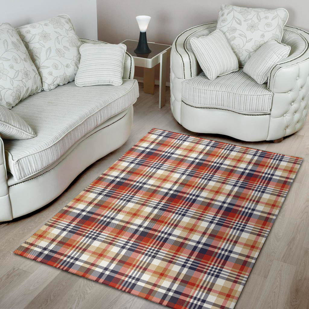 Red Blue And Beige Madras Plaid Print Area Rug