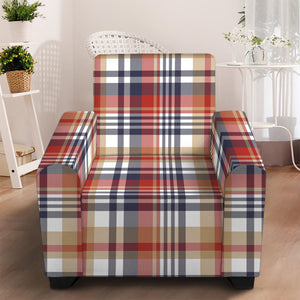 Red Blue And Beige Madras Plaid Print Armchair Slipcover