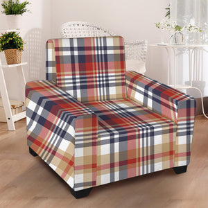 Red Blue And Beige Madras Plaid Print Armchair Slipcover