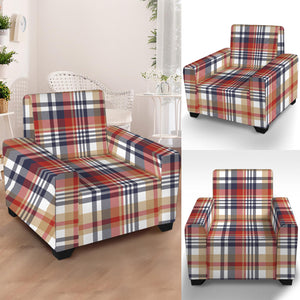 Red Blue And Beige Madras Plaid Print Armchair Slipcover