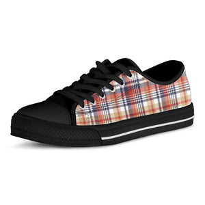Red Blue And Beige Madras Plaid Print Black Low Top Shoes