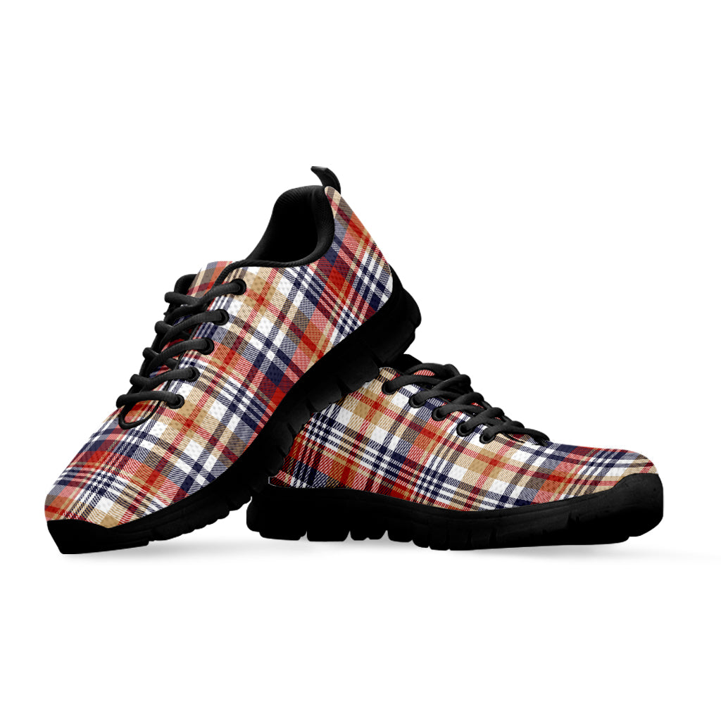 Red Blue And Beige Madras Plaid Print Black Sneakers