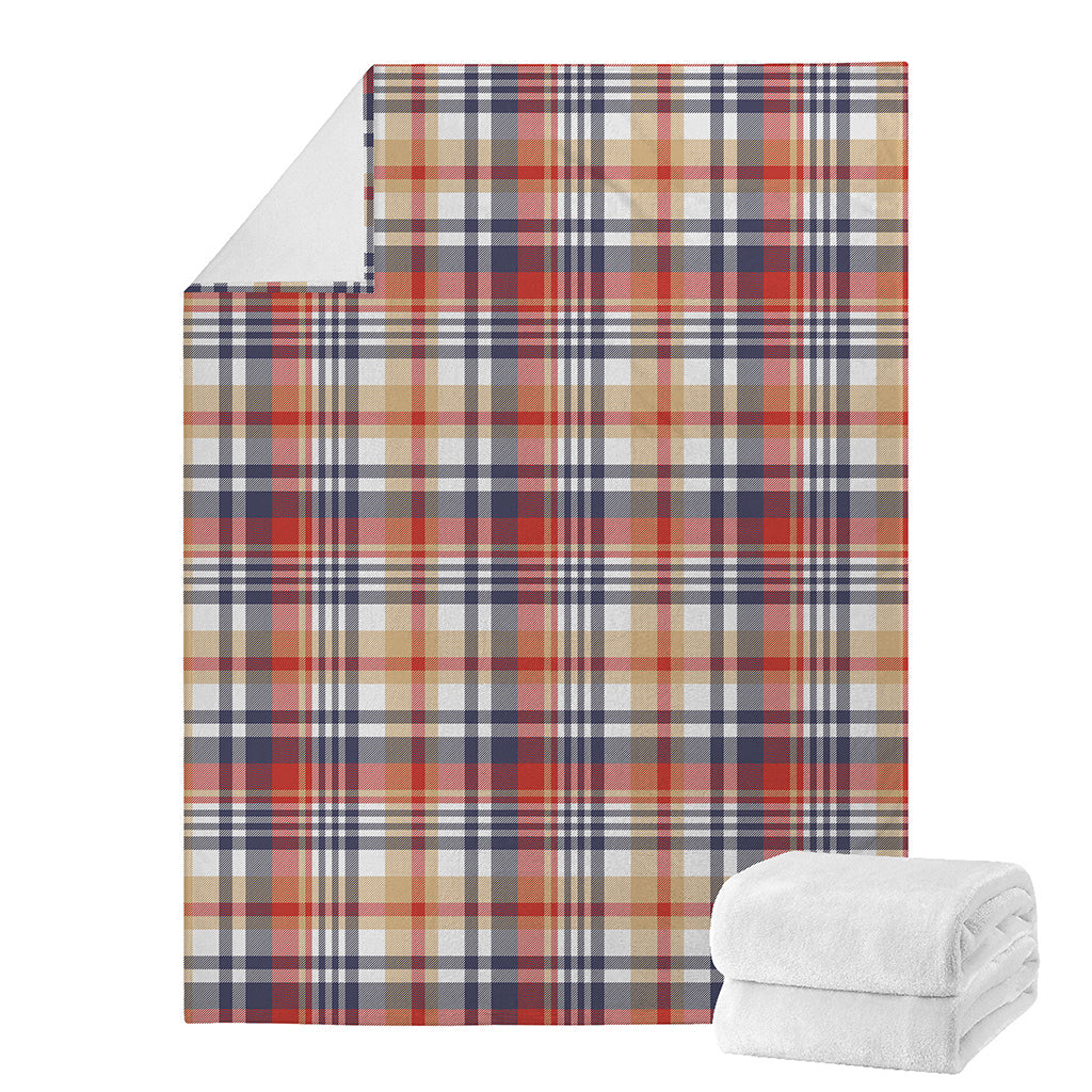 Red Blue And Beige Madras Plaid Print Blanket